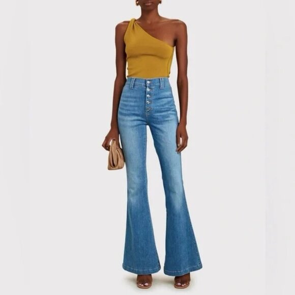 Veronica Beard Sheridan Button Fly Bell Bottom Flare Jeans Lakeshore Size 29 - Picture 1 of 8